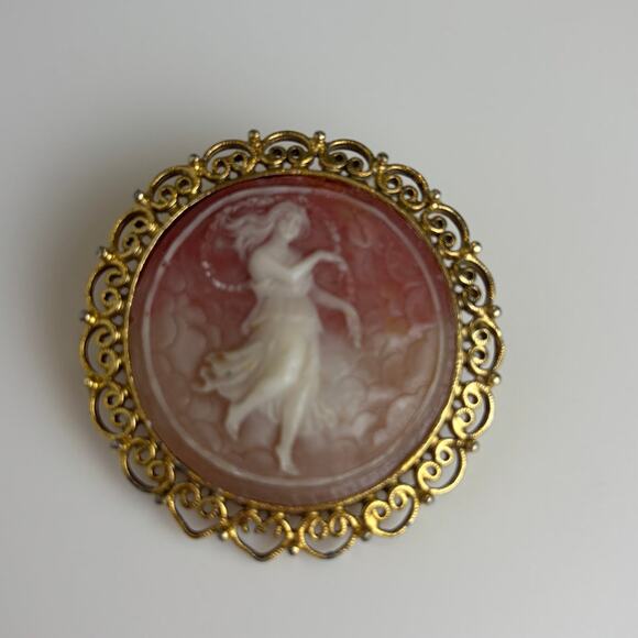 Cameo Gold Tone Resin Pin Brooch Modern 2" - Picture 1 of 4